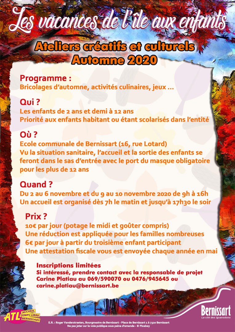 Ateliers créatifs et culturels automne 2020